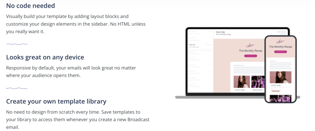 ConvertKit vs TinyEmail: ConvertKit's email as viewed on a desktop versus a mobile device