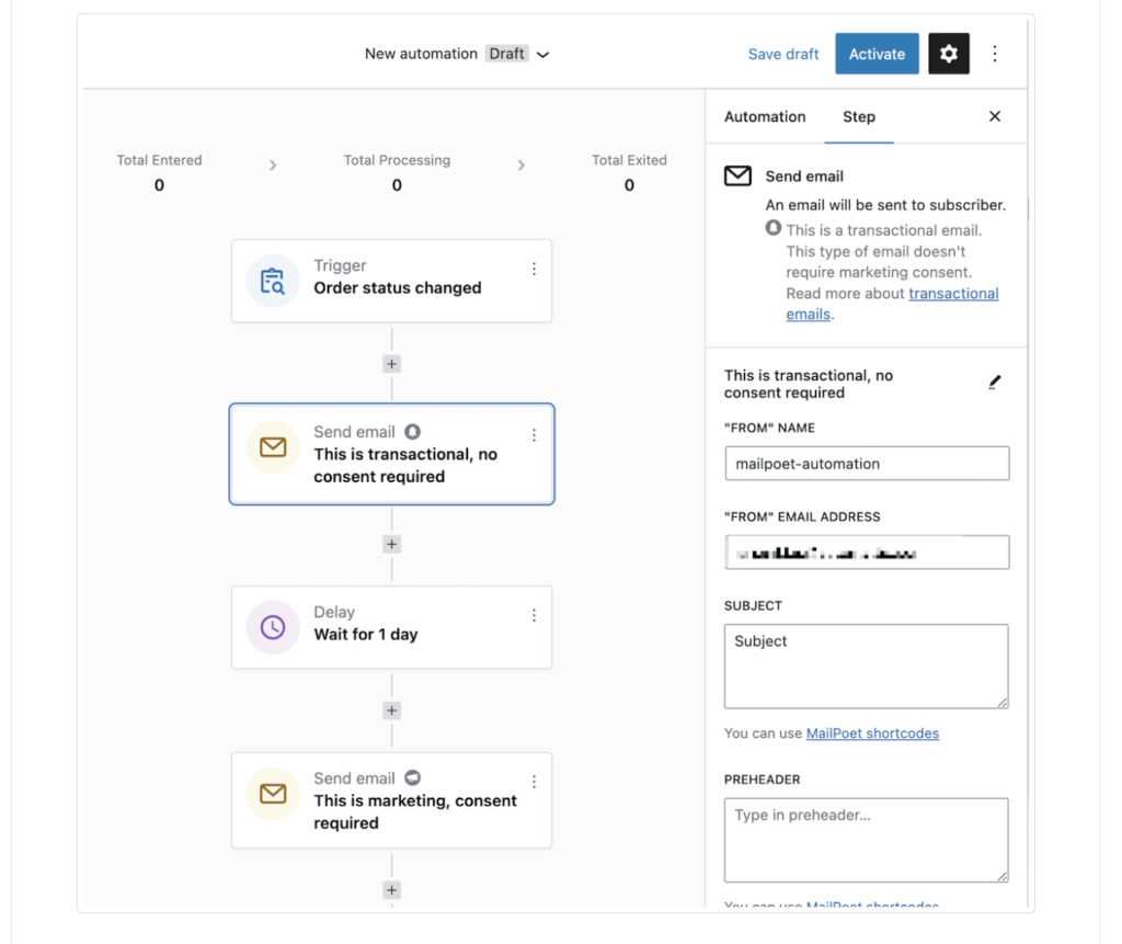 MailPoet vs TinyEmail: MailPoet's automation builder