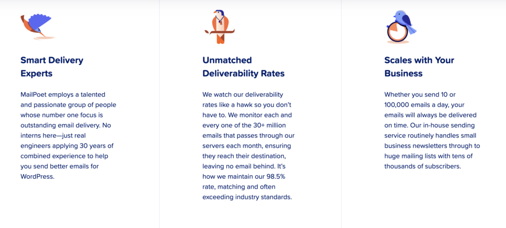 MailPoet vs TinyEmail: MailPoet's deliverability rate