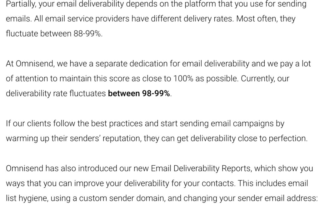 Omnisend vs TinyEmail: Omnisend's deliverability rate