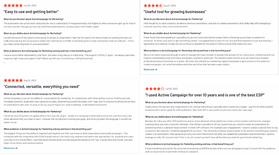 ActiveCampaign vs GetResponse: User reviews for ActiveCampaign