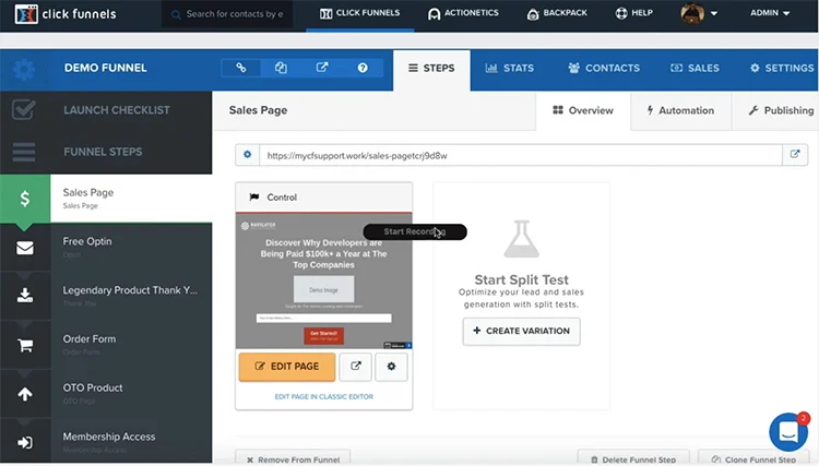 ActiveCampaign vs ClickFunnels: ClickFunnels’ landing page editor