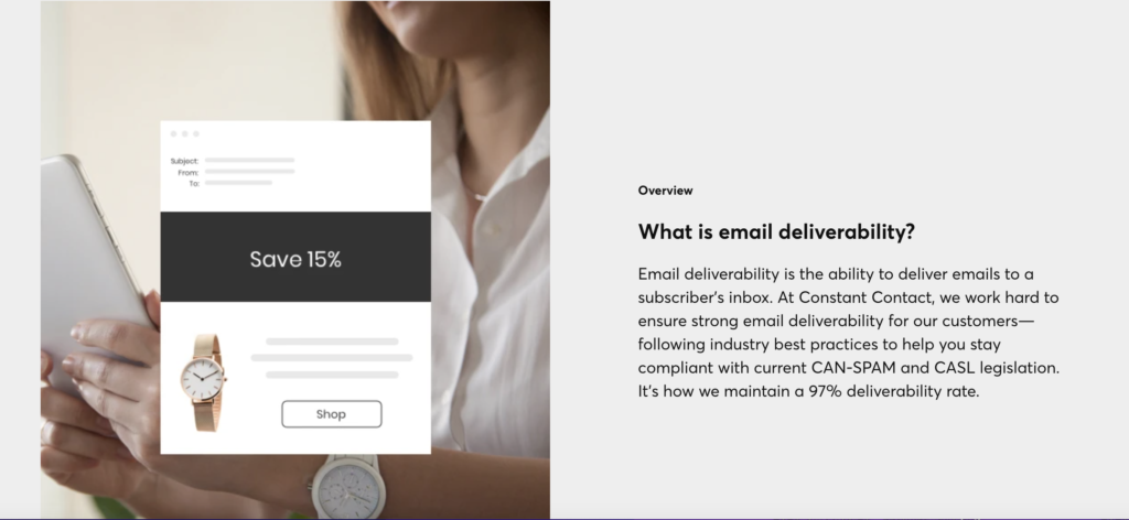 ActiveCampaign vs Constant Contact: Constant Contact averages a 97% deliverability rate. Source: Constant Contact